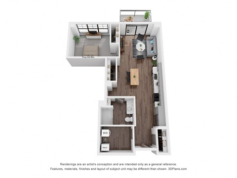 Floor plan for studio, 1 bath, 693 sqft